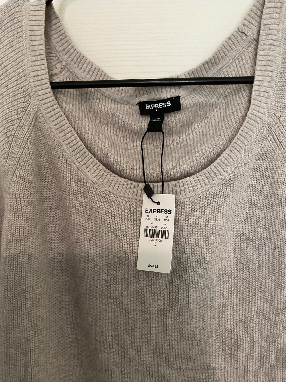 Express Light Gray Ribbed Crewneck Sweater - Picture 3 of 3